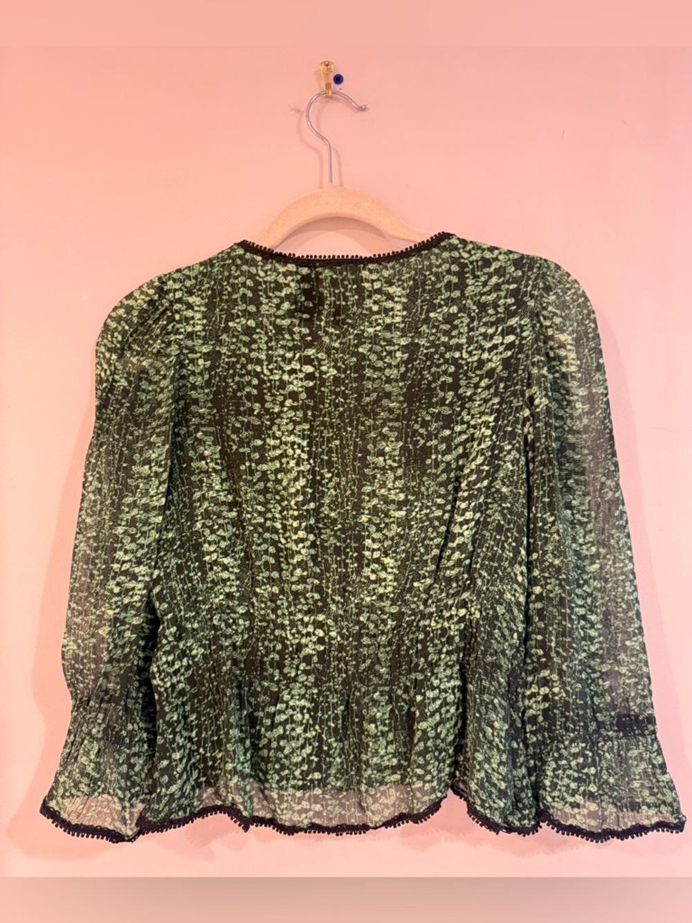 ba&sh Green Printed Peplum Blouse Small - Picture 8 of 10